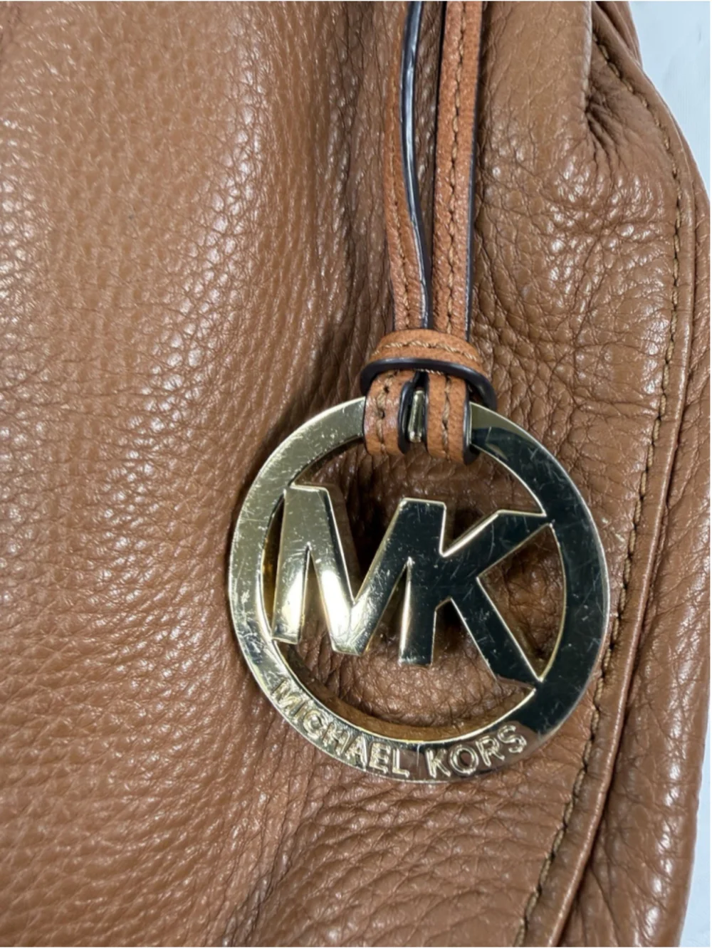 MICHAEL KORS BEDFORD LUGGAGE BROWN LEATHER LARGE CHAIN HOBO SHOULDER BAG
